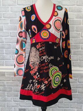 Bella Carra~ Knit Embroidered Patchwork Dress Boho Art to Wear Whimsical